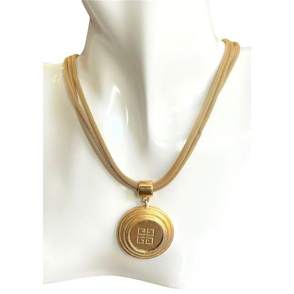 Vintage Givenchy Gold Tone Logo Medallion Necklace - Picture 1 of 7